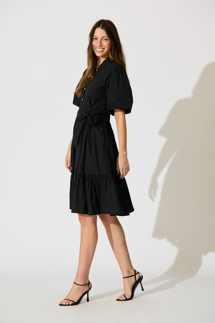 Miya Midi Dress in Black Cotton side