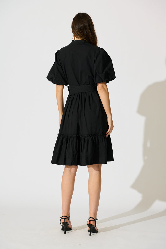 Miya Midi Dress in Black Cotton back