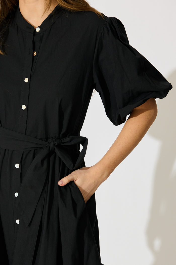 Miya Midi Dress in Black Cotton detail
