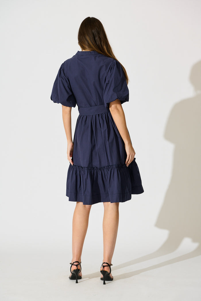 Miya Midi Dress in Navy Cotton back