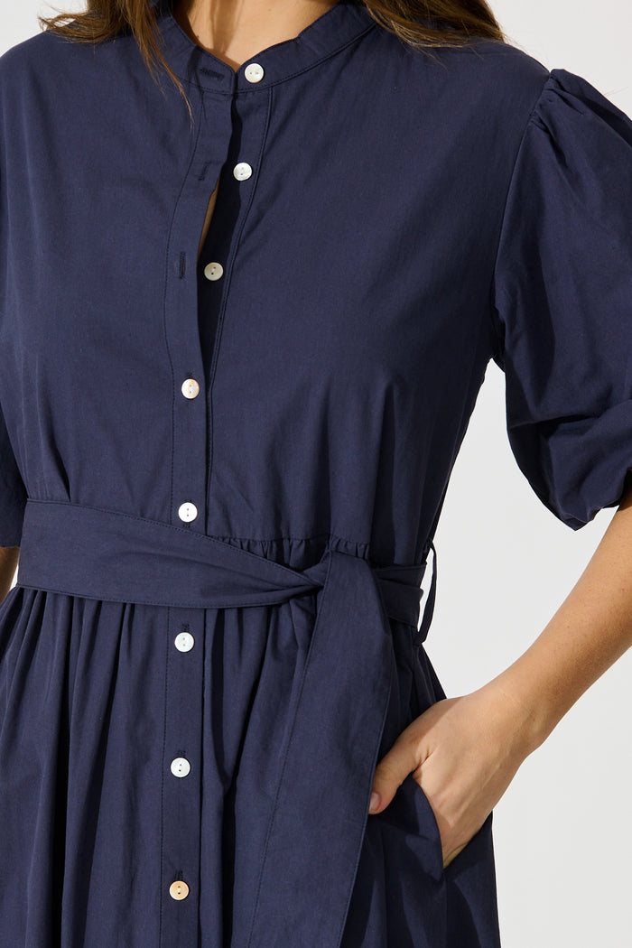 Miya Midi Dress in Navy Cotton detail