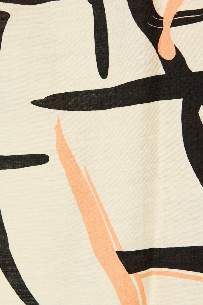 Libra Midi Shirt Dress in Cream with Orange Print fabric