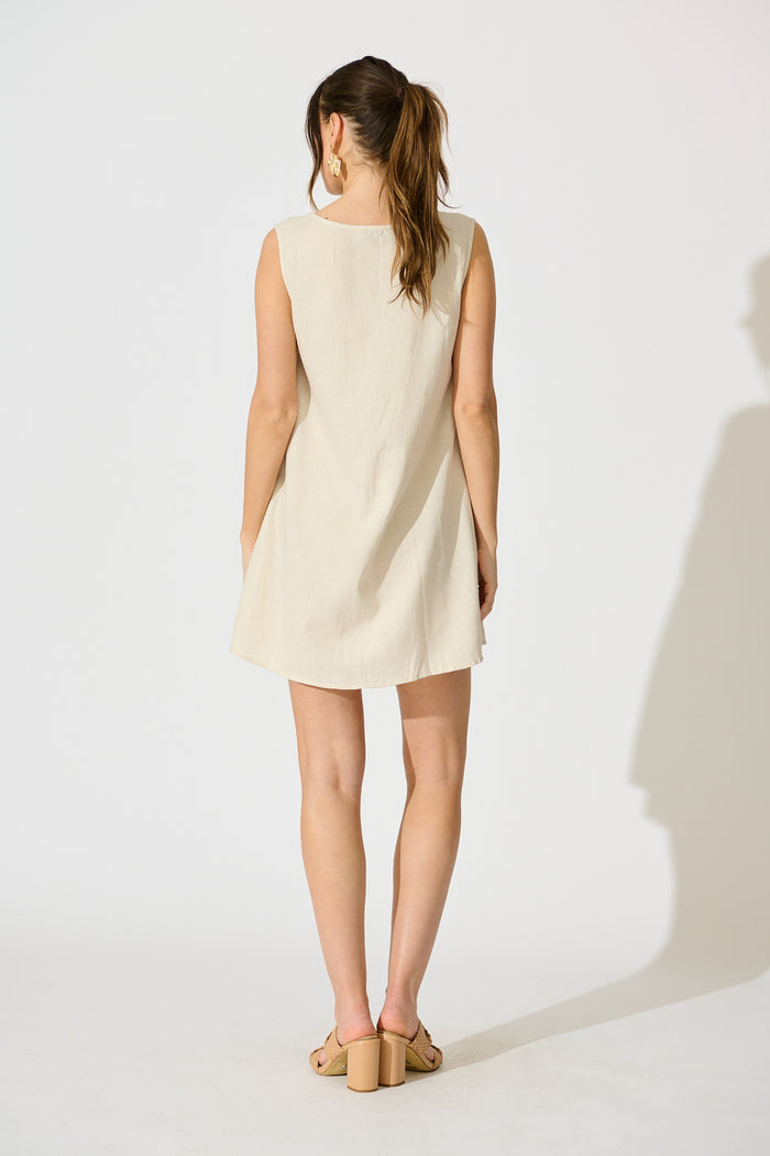Elisara Tie Front Dress in Oatmeal Linen Blend back