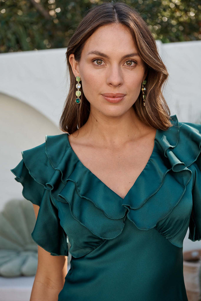 Liana Drop Earrings In Multi Emerald campaign on model front