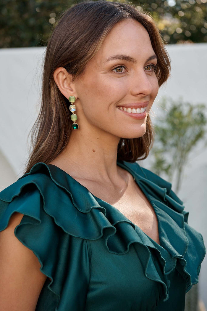 Liana Drop Earrings In Multi Emerald campaign on model side