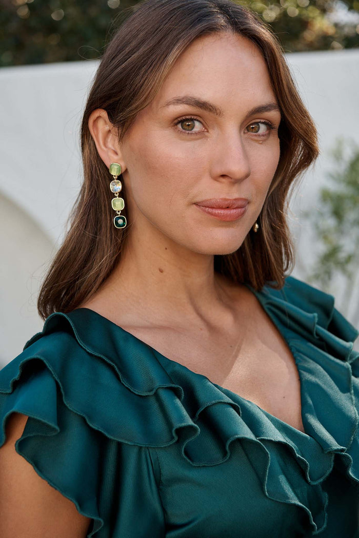 Liana Drop Earrings In Multi Emerald campaign on model front