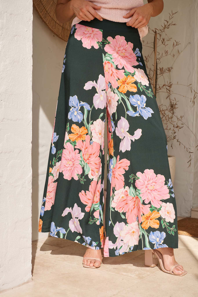 Amara Garden Pant in Green with Multi Floral campaign front