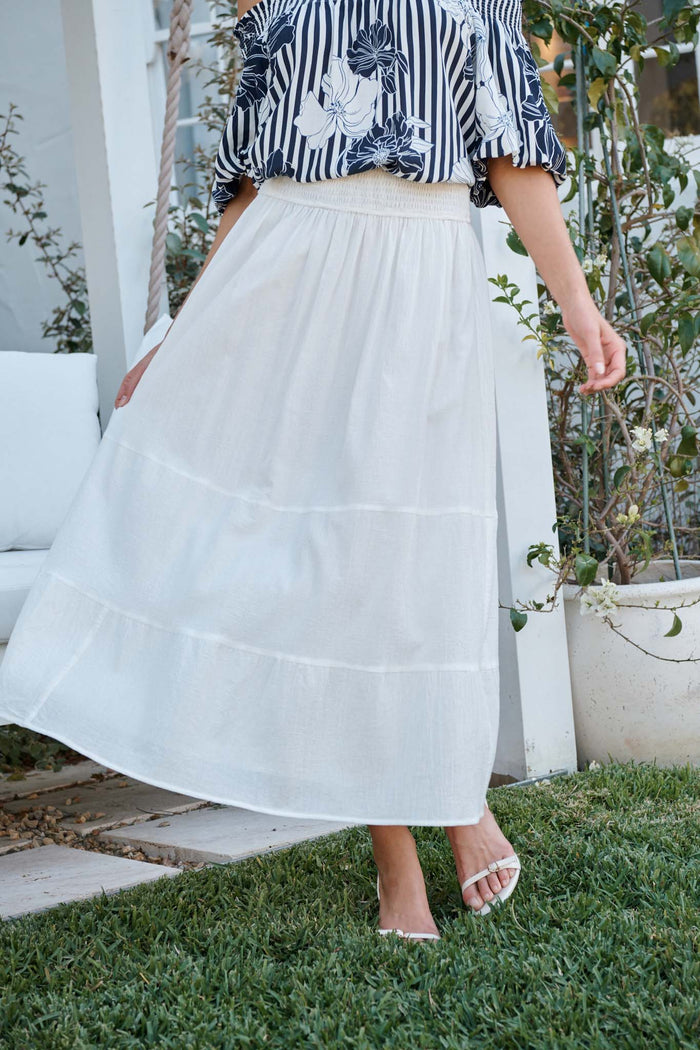 Aina Maxi Skirt in White Cotton campaign front