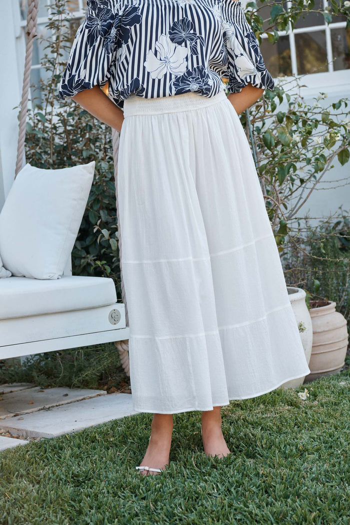 Aina Maxi Skirt in White Cotton campaign front