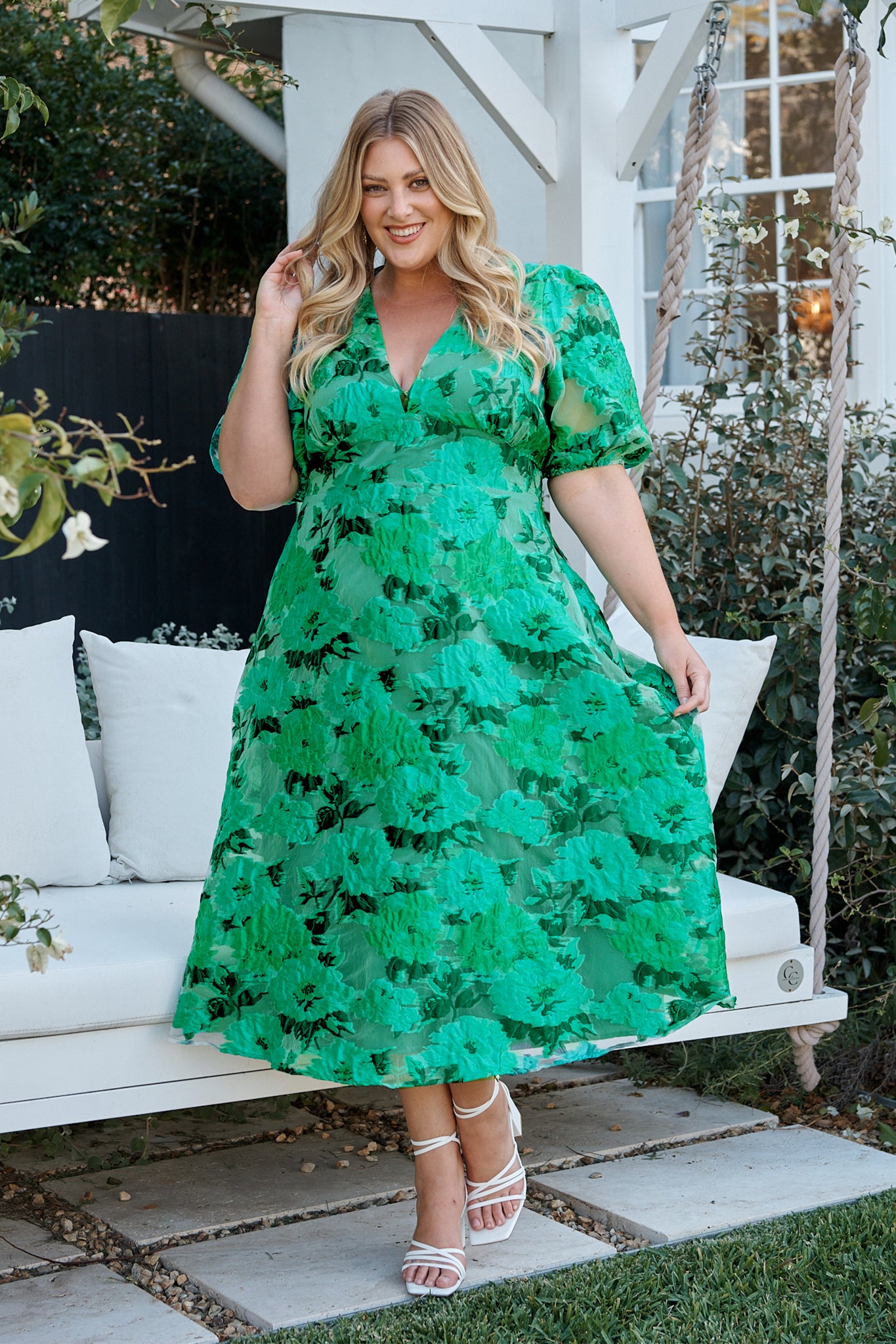 Opulence Midi Dress in Jade Green Organza Jacquard | St Frock Opulence Midi Dress in Jade Green Organza Jacquard | St Frock