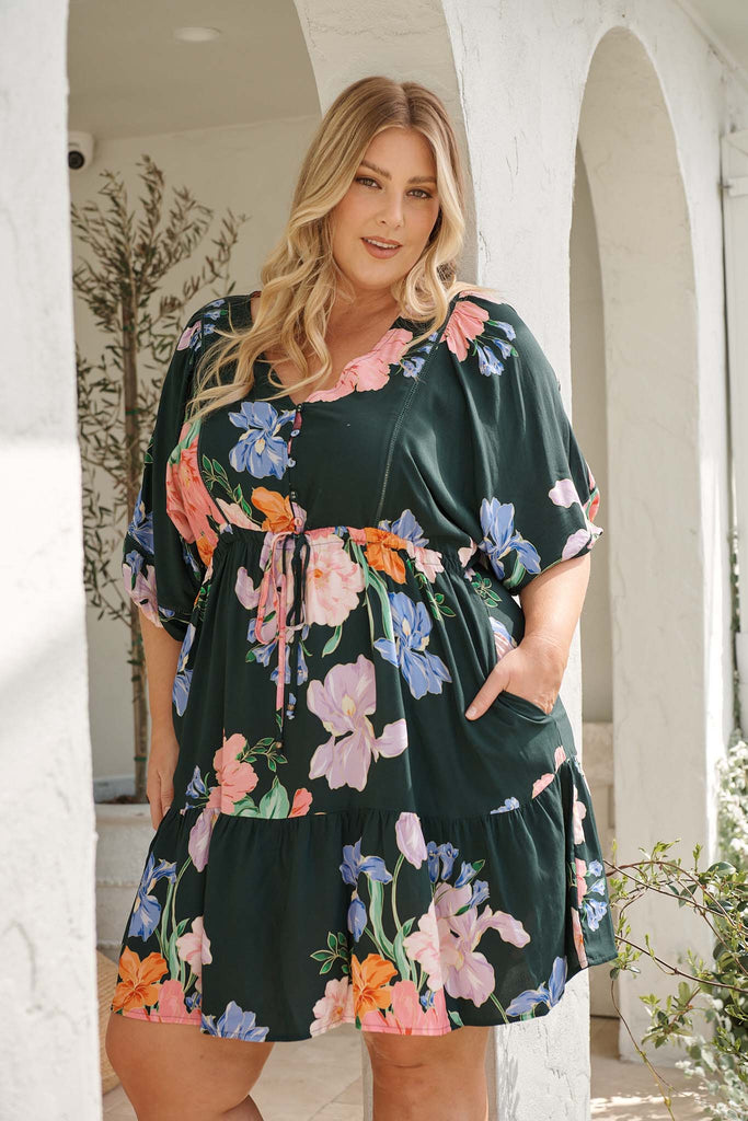 Celeste Petal Dress in Green with Multi Floral campaign front