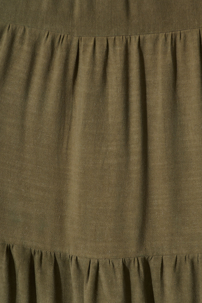 Heavenly Midi Sundress In Khaki Linen Blend fabric
