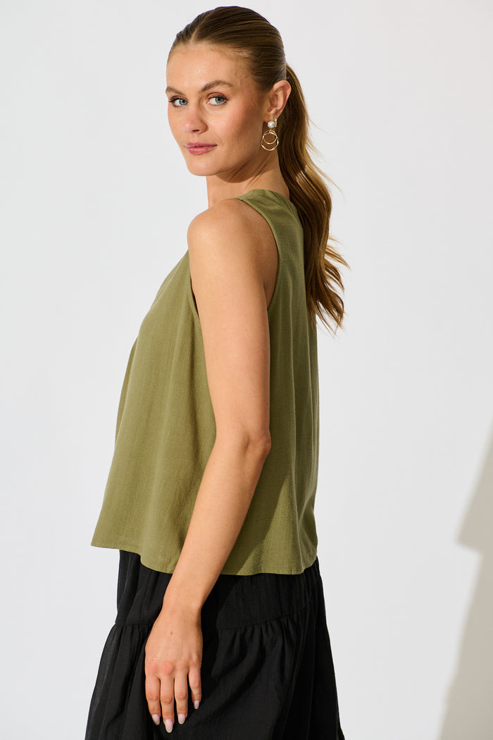 Chloanna Top in Khaki Linen Blend side