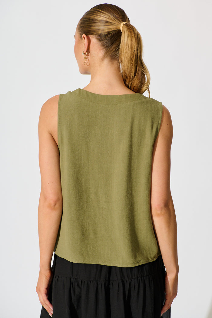 Chloanna Top in Khaki Linen Blend back