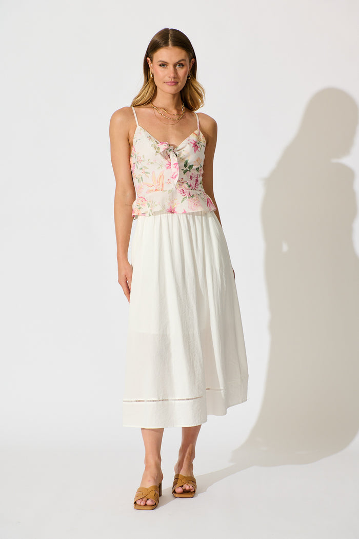 Aesha Top in Pink Floral Linen Blend full length