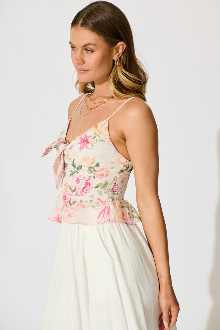 Aesha Top in Pink Floral Linen Blend side