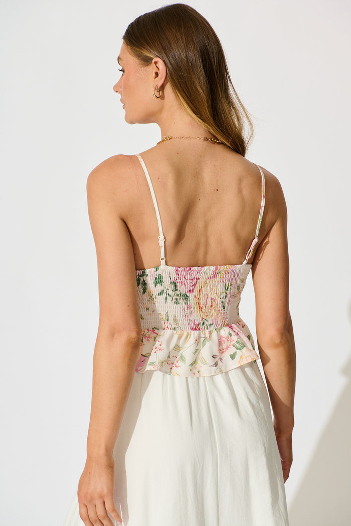 Aesha Top in Pink Floral Linen Blend back
