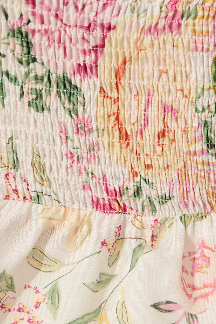 Aesha Top in Pink Floral Linen Blend fabric