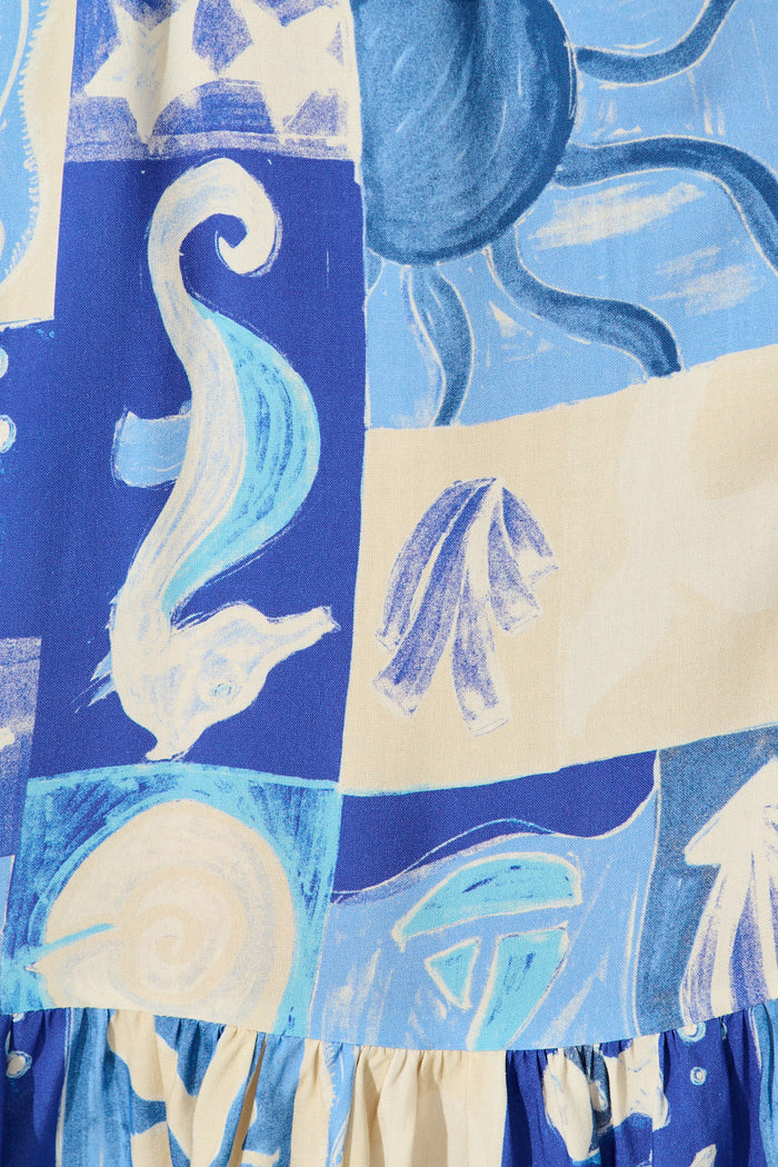 Cera Midi Shirt Dress in Blue Sea Shell Print fabric