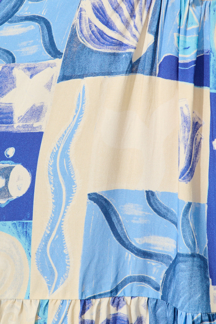 Emelyn Smock Dress in Blue Sea Shell Print fabric