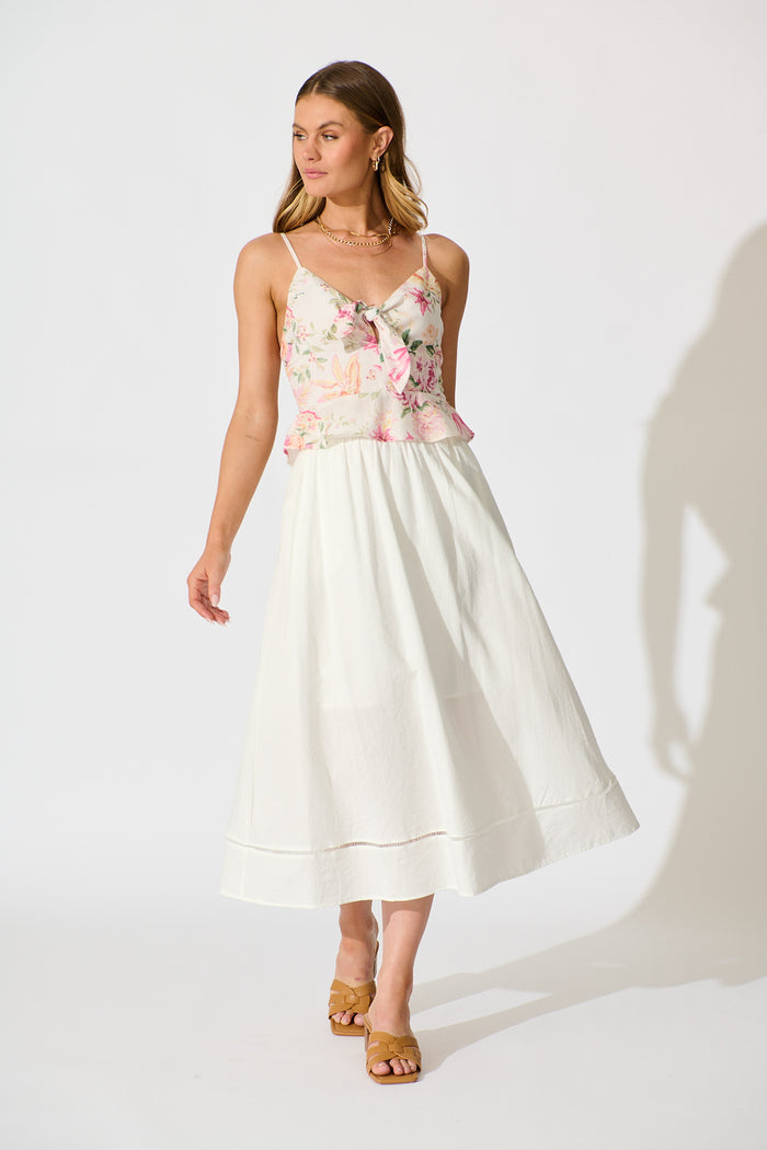 Cylas Midi Skirt in White Linen Blend full length