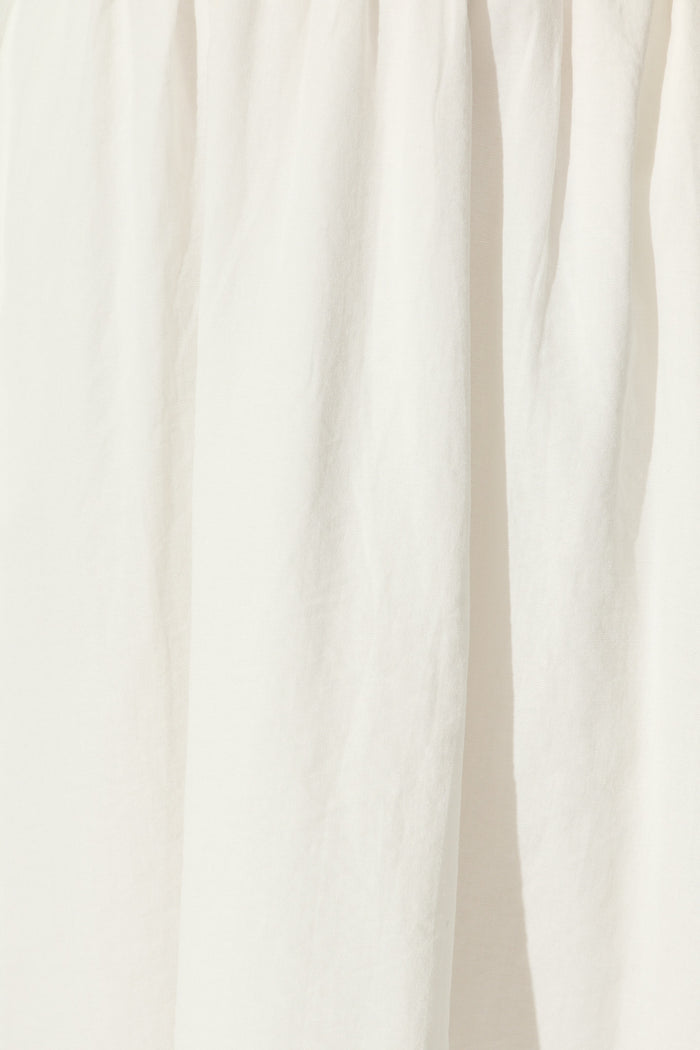 Cylas Midi Skirt in White Linen Blend fabric