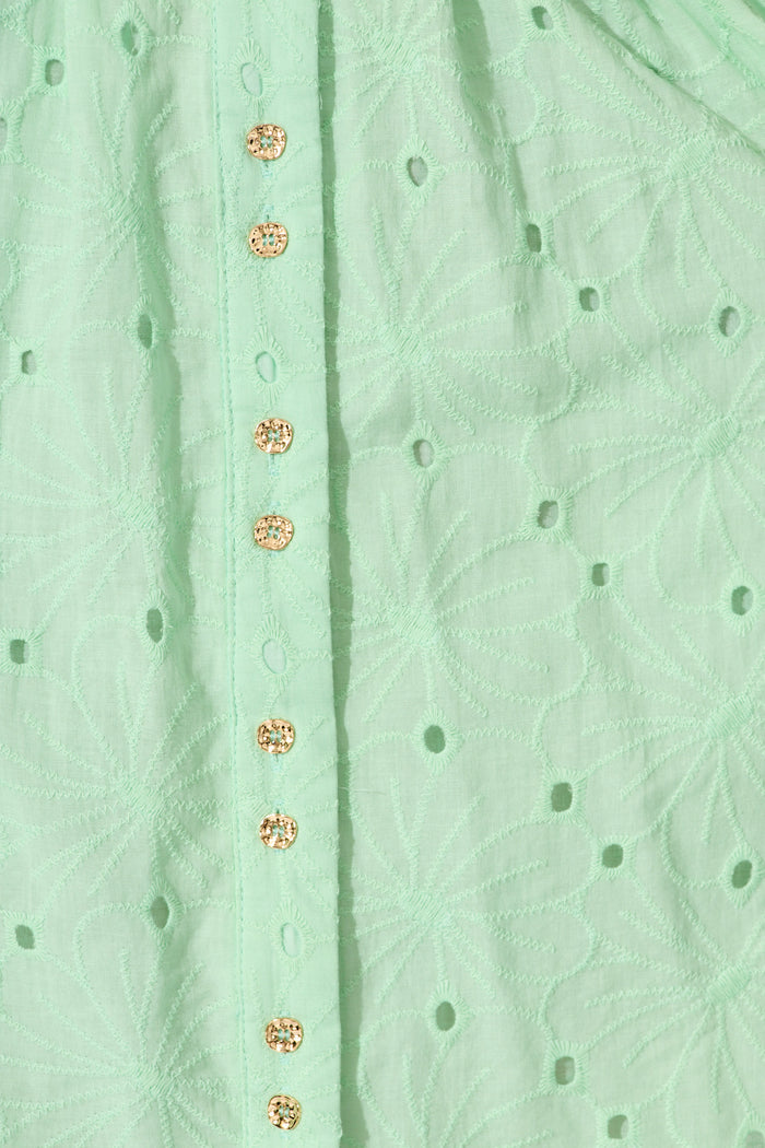 Eugena Dress in Mint Broderie Cotton fabric