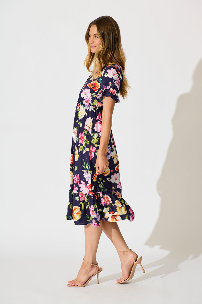 Zyla Midi Dress In Navy Floral side