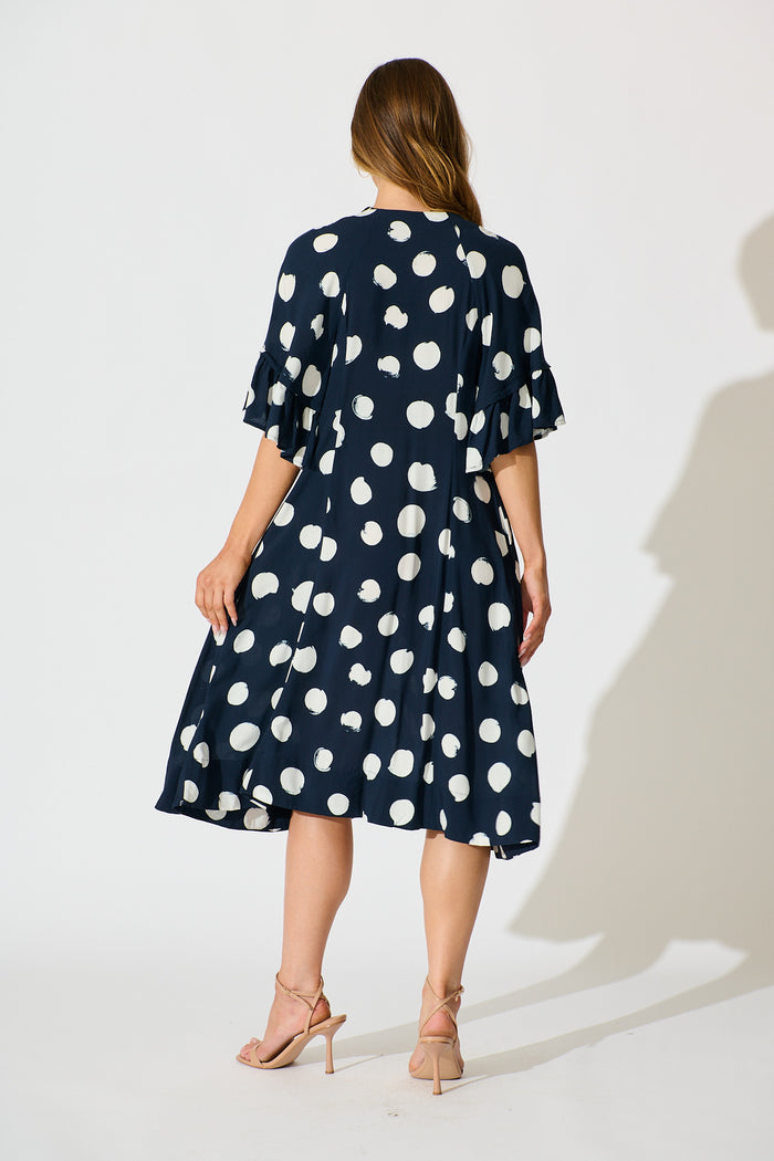 Spot On Dress in Navy with White Spot back