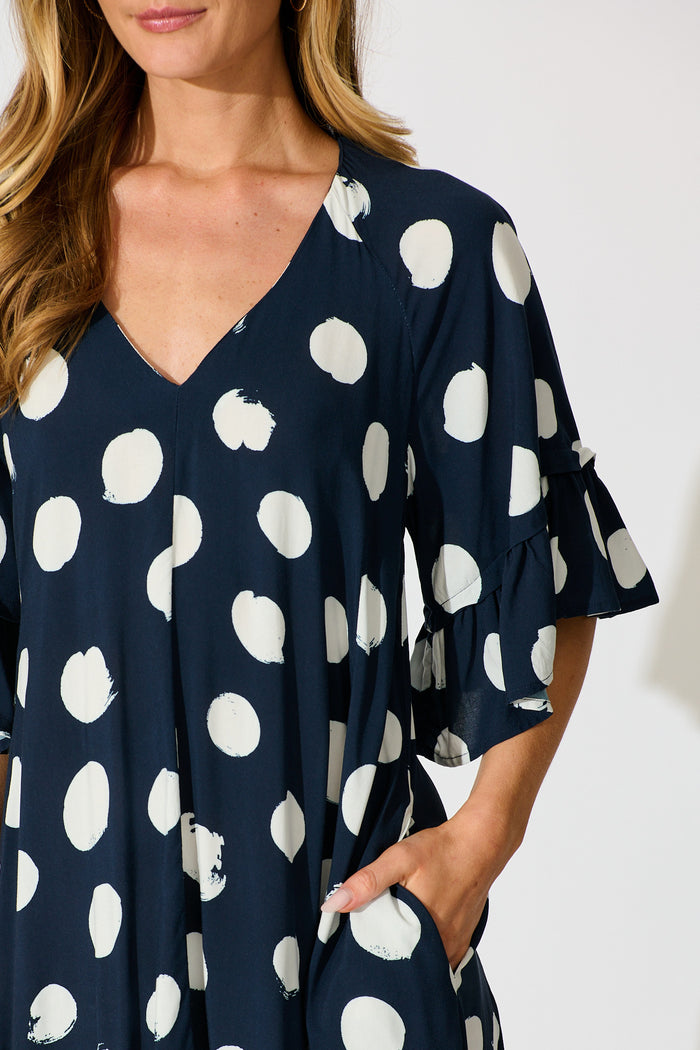 Spot On Dress in Navy with White Spot detail