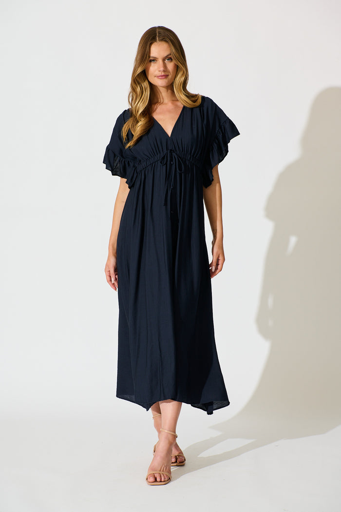 Rue Maxi Dress In Navy full length