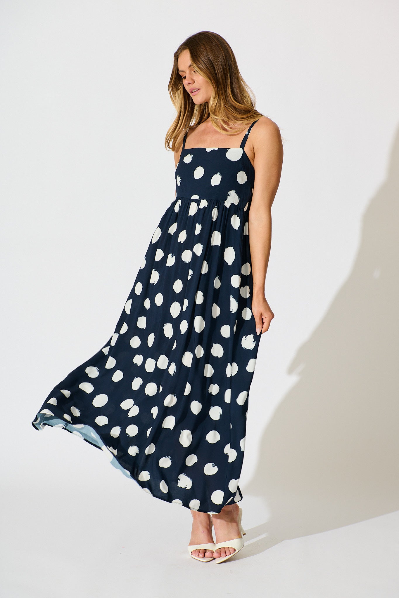 Sweet Spot Maxi Sundress in Navy with White Spot full length