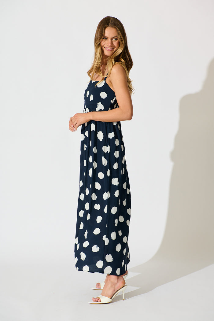 Sweet Spot Maxi Sundress in Navy with White Spot side