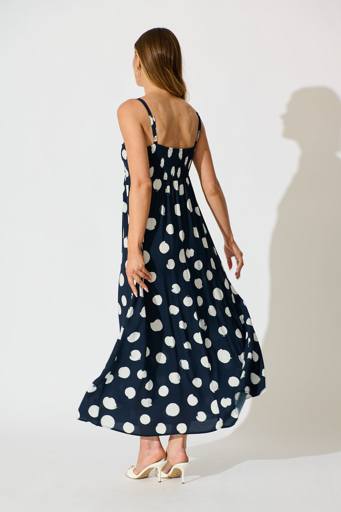Sweet Spot Maxi Sundress in Navy with White Spot back