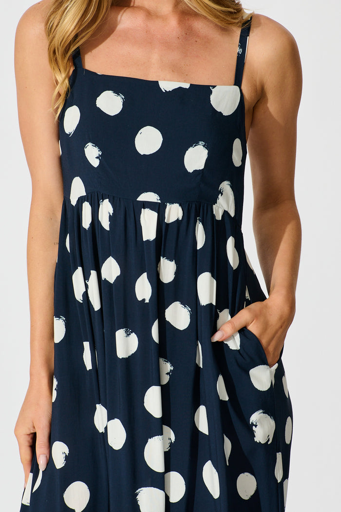Sweet Spot Maxi Sundress in Navy with White Spot detail