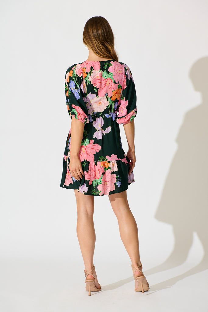 Celeste Petal Dress in Green with Multi Floral back