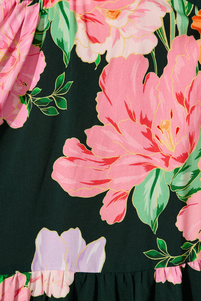 Celeste Petal Dress in Green with Multi Floral fabric