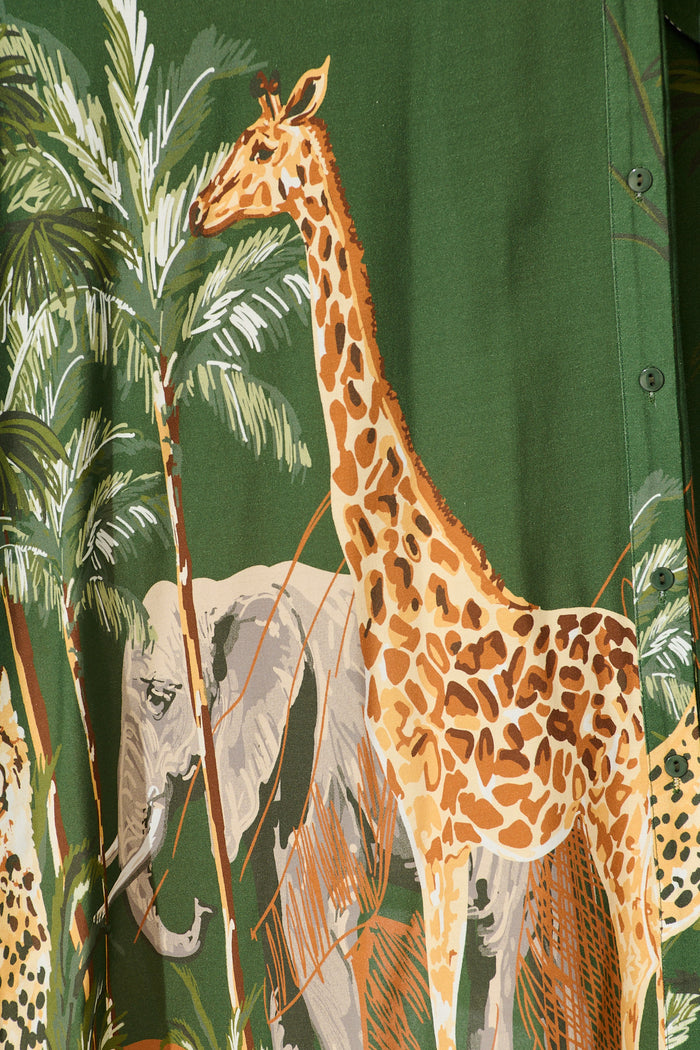 Coco Maxi Shirt Dress in Green Print fabric