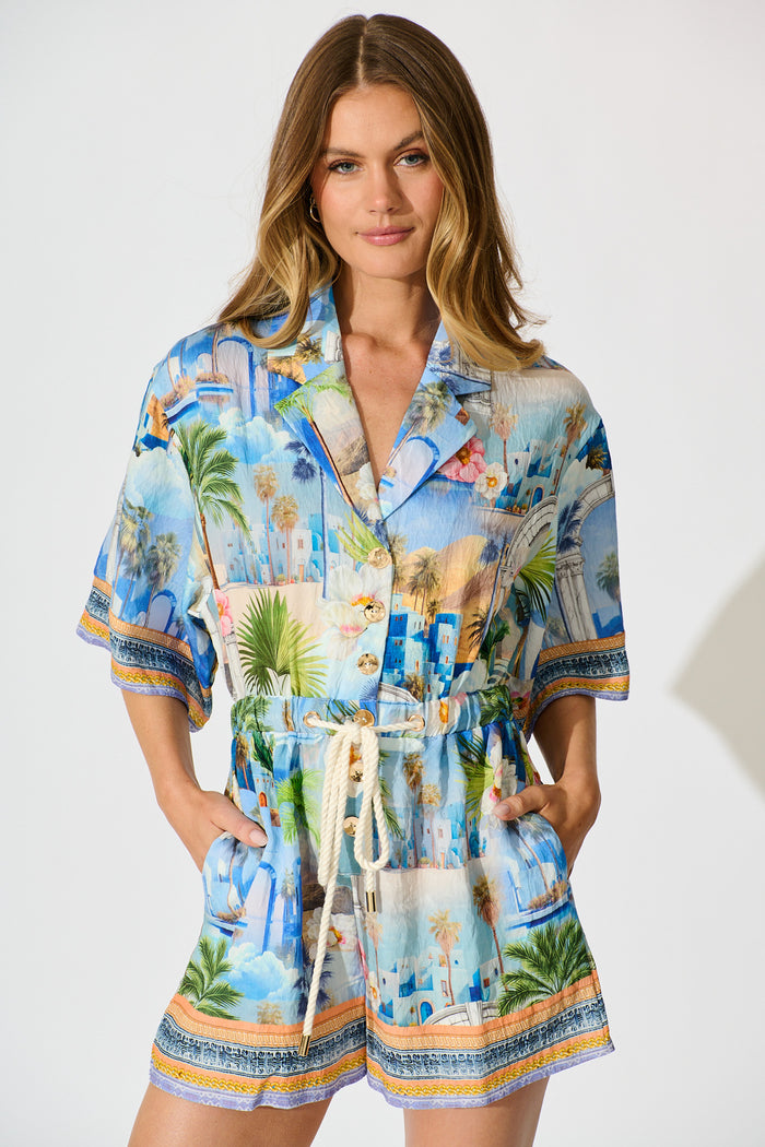 Maui Playsuit in Blue Multi Print front