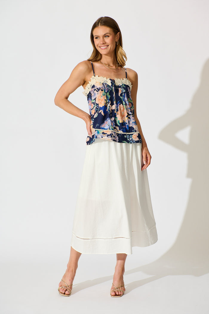 Susie Cami Top In Navy with Multi Floral full length