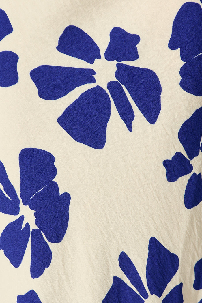 Lanah Maxi Skirt in White with Blue Flower Print fabric