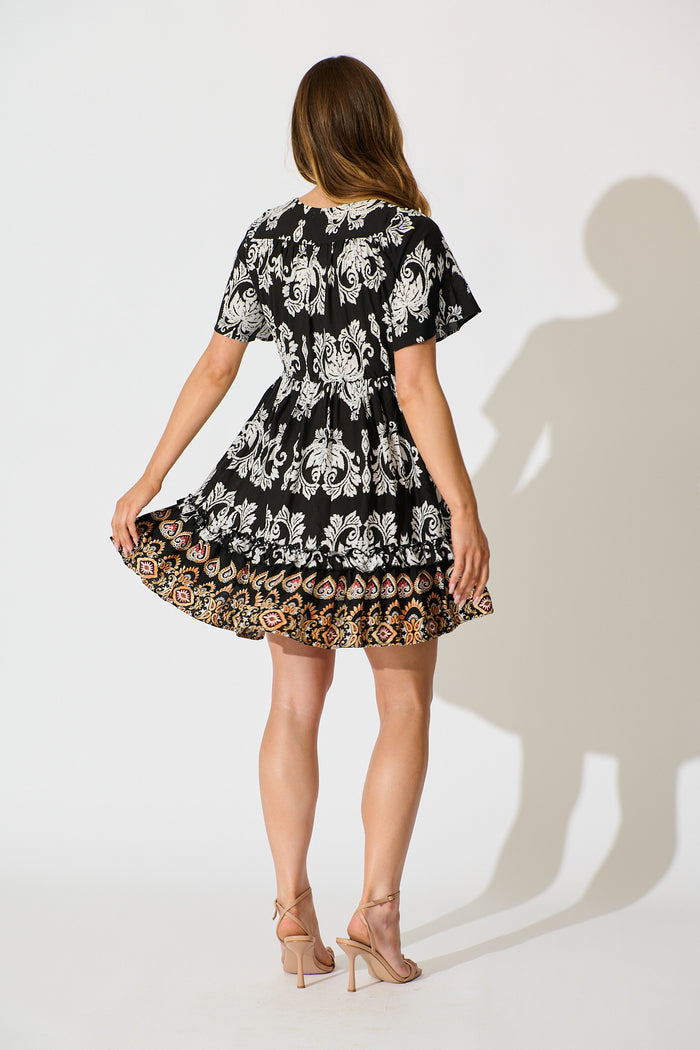 Zanayah Dress in Black with White Boho Print back