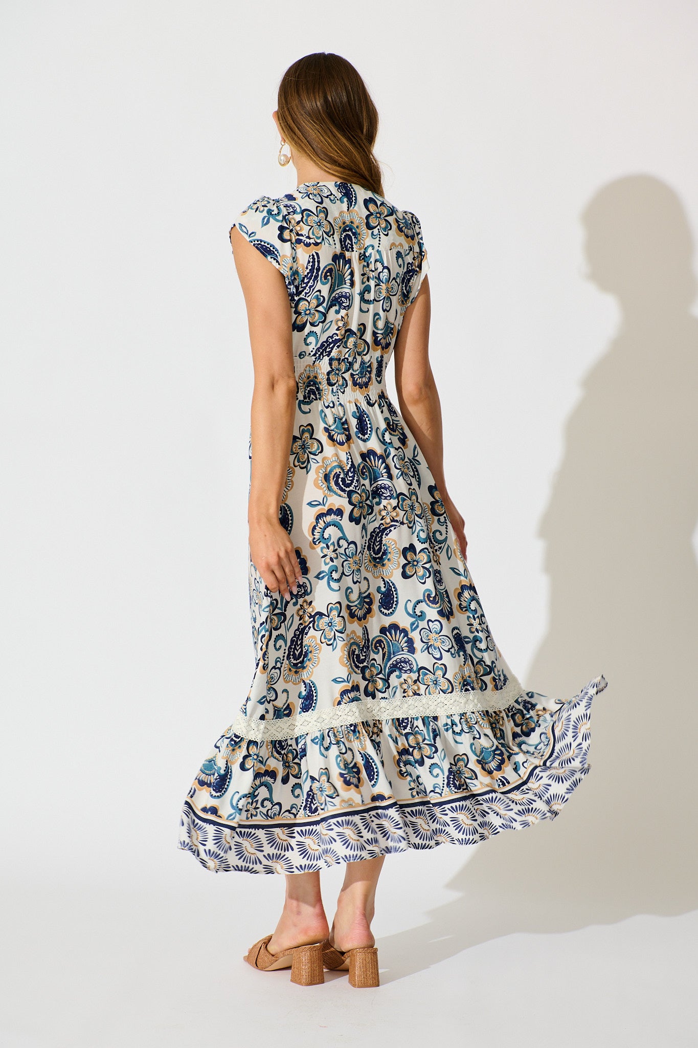 Ilysssa Maxi Dress in White with Blue Boho Print | St Frock Ilysssa Maxi Dress in White with Blue Boho Print | St Frock