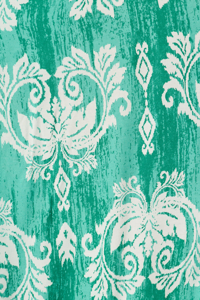 Ilysssa Maxi Dress in Green with White Boho Print fabric