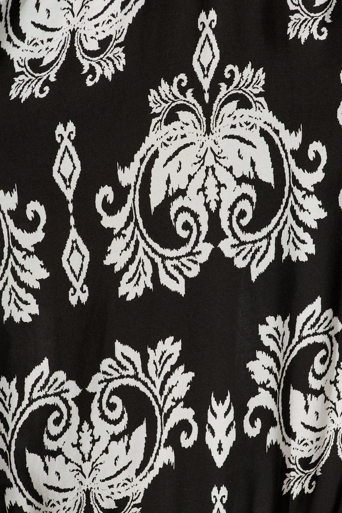 Ilysssa Maxi Dress in Black with White Boho Print fabric