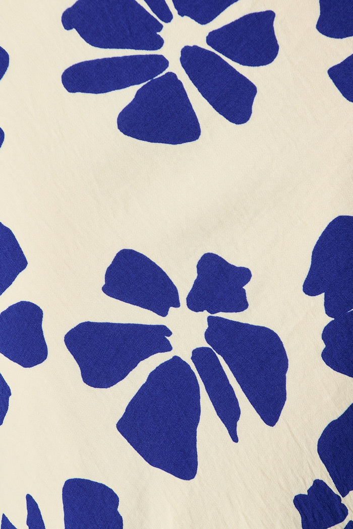Rhylee Wrap Top in White with Blue Flower Print fabric