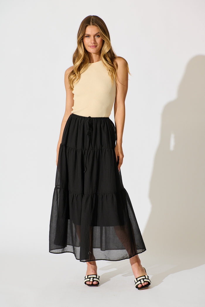 Zoella Maxi Skirt in Black Cotton Blend full length