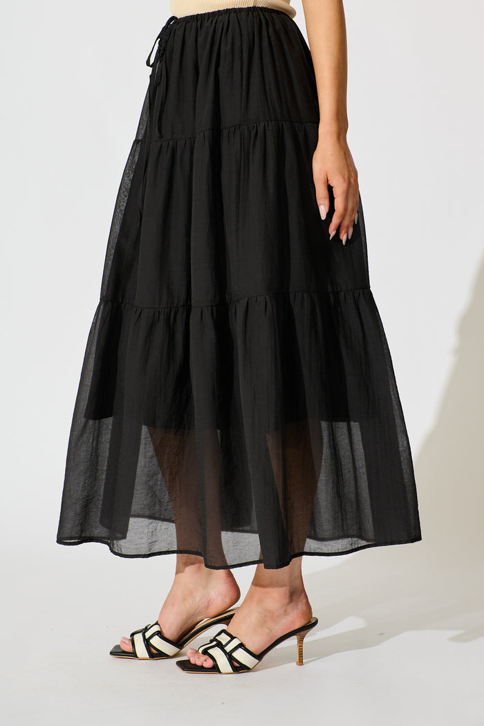 Zoella Maxi Skirt in Black Cotton Blend side