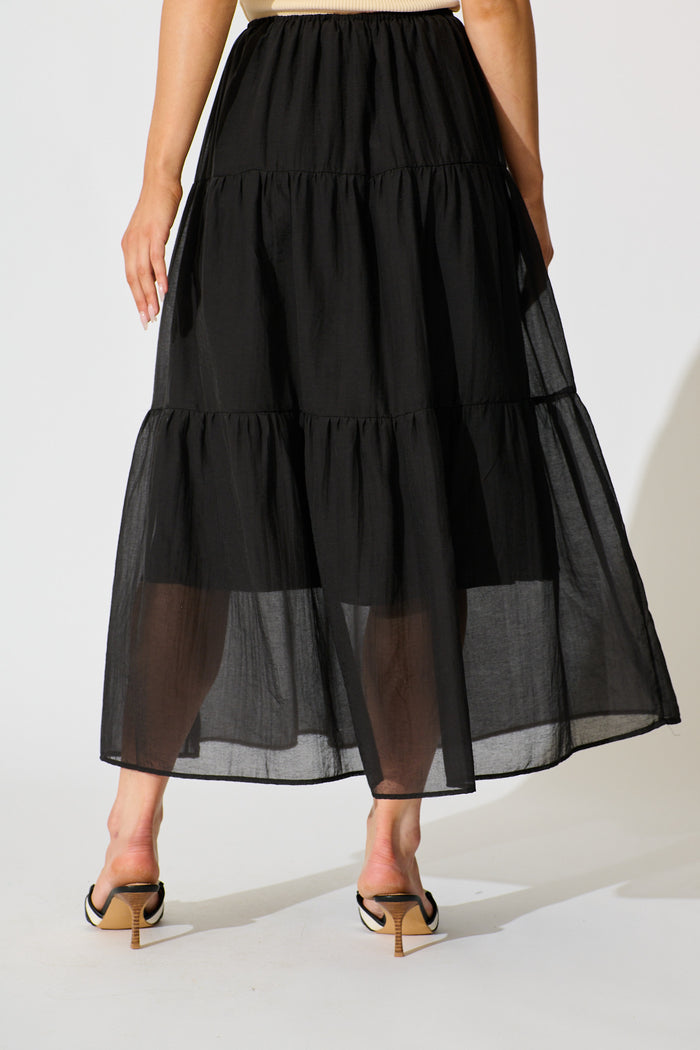 Zoella Maxi Skirt in Black Cotton Blend back