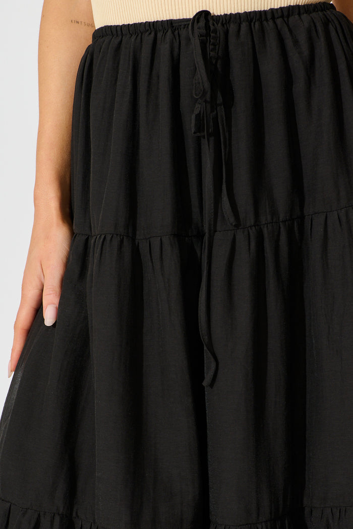 Zoella Maxi Skirt in Black Cotton Blend detail